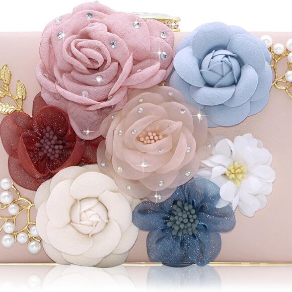 Evening Bag for Women, Flower Wedding Evening Clutch Purse Bride Floral Clutch B - Picture 1 of 7